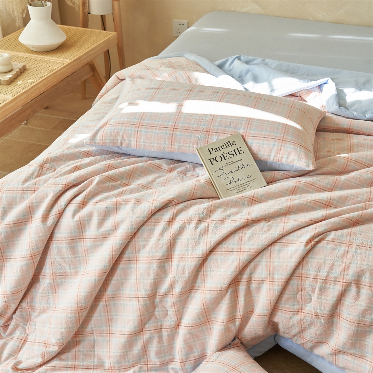 91家纺网 家纺一手货源 找家纺 恒爱家纺 2026新款A类色织全棉水洗夏被四件套 NS春野-桔