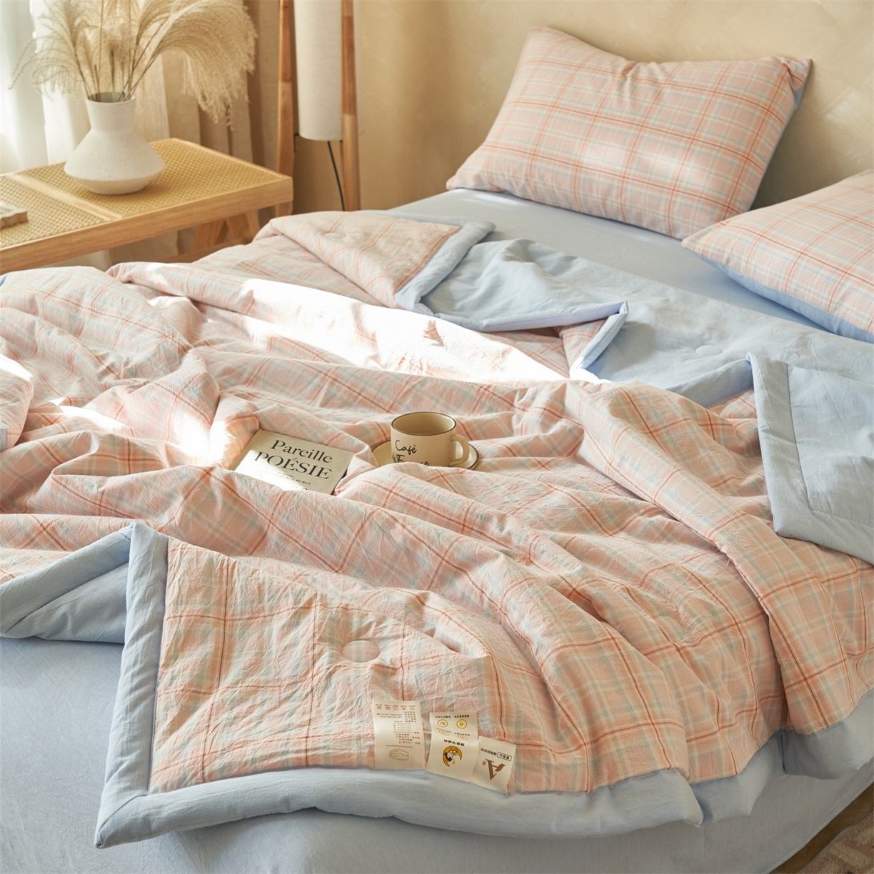 91家纺网 家纺一手货源 找家纺 恒爱家纺 2026新款A类色织全棉水洗夏被四件套 NS春野-桔