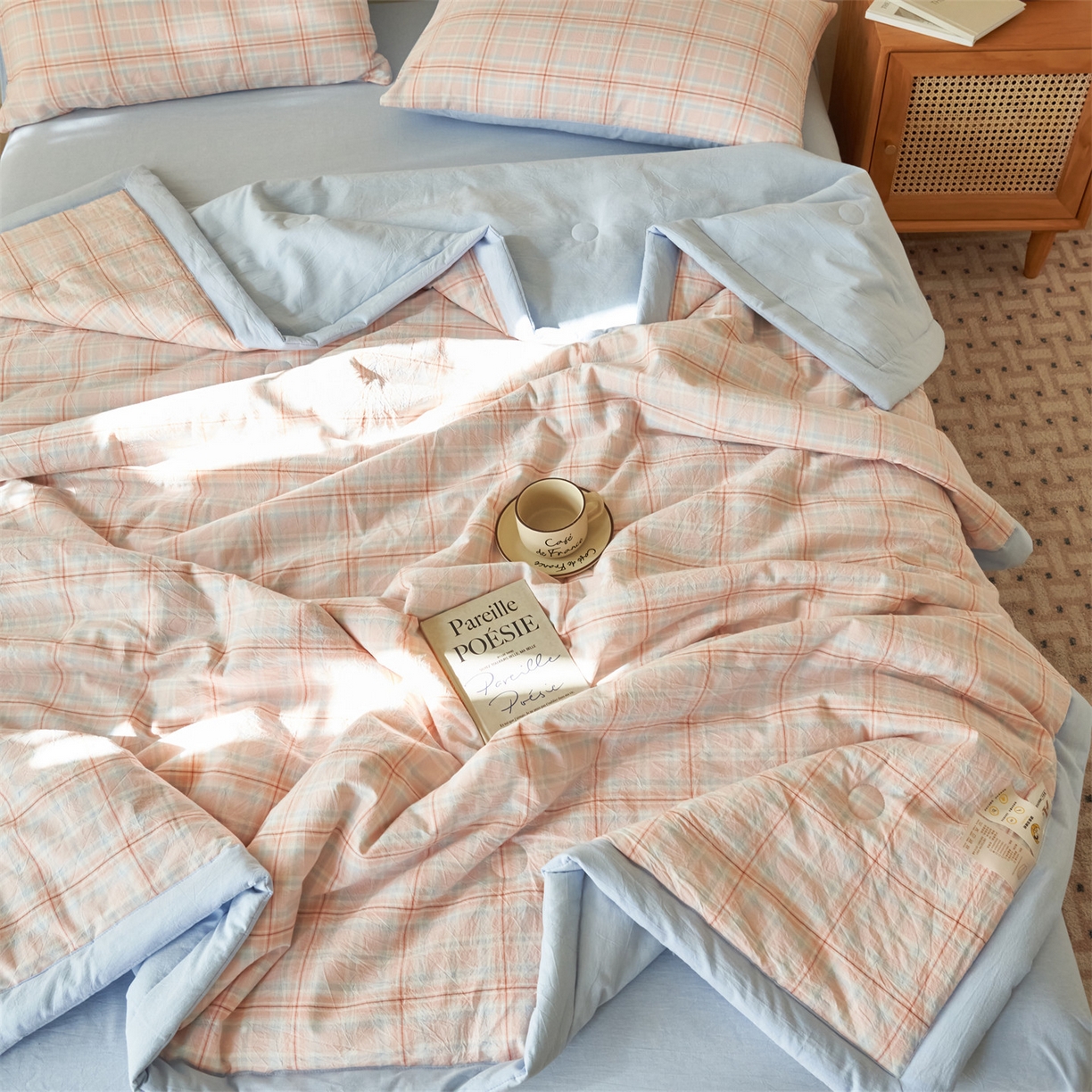 91家纺网 家纺一手货源 找家纺 恒爱家纺 2026新款A类色织全棉水洗夏被四件套 NS春野-桔