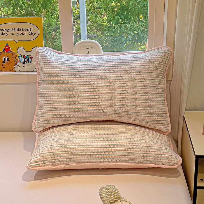 91家纺网 家纺一手货源 找家纺 漫时光 2026新款全棉新疆棉花夹层枕套单品 小蝴蝶结