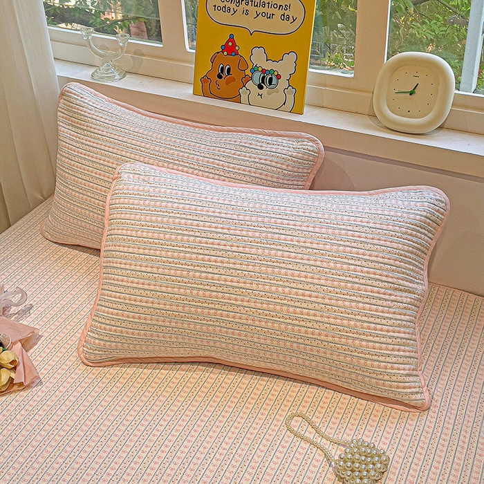 91家纺网 家纺一手货源 找家纺 漫时光 2026新款全棉新疆棉花夹层枕套单品 小蝴蝶结