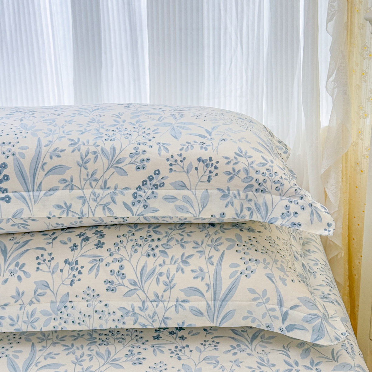 91家纺网 家纺一手货源 找家纺 安逸家纺 2026新款全棉纯棉印花12868系列-枕套单件单枕套 蓝沫