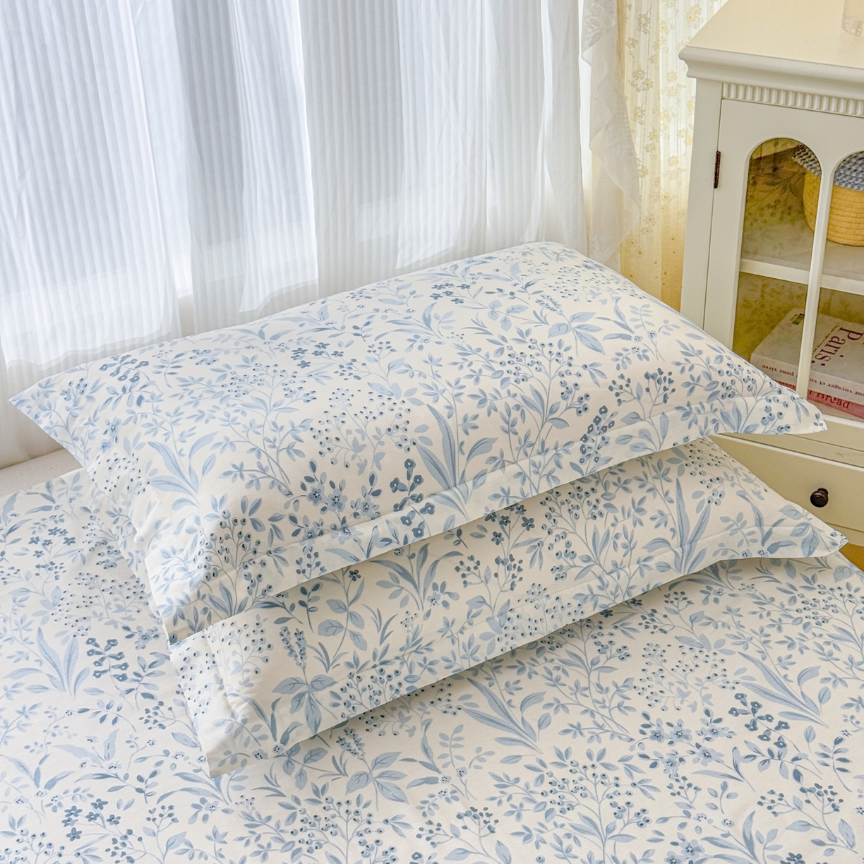 91家纺网 家纺一手货源 找家纺 安逸家纺 2026新款全棉纯棉印花12868系列-枕套单件单枕套 蓝沫