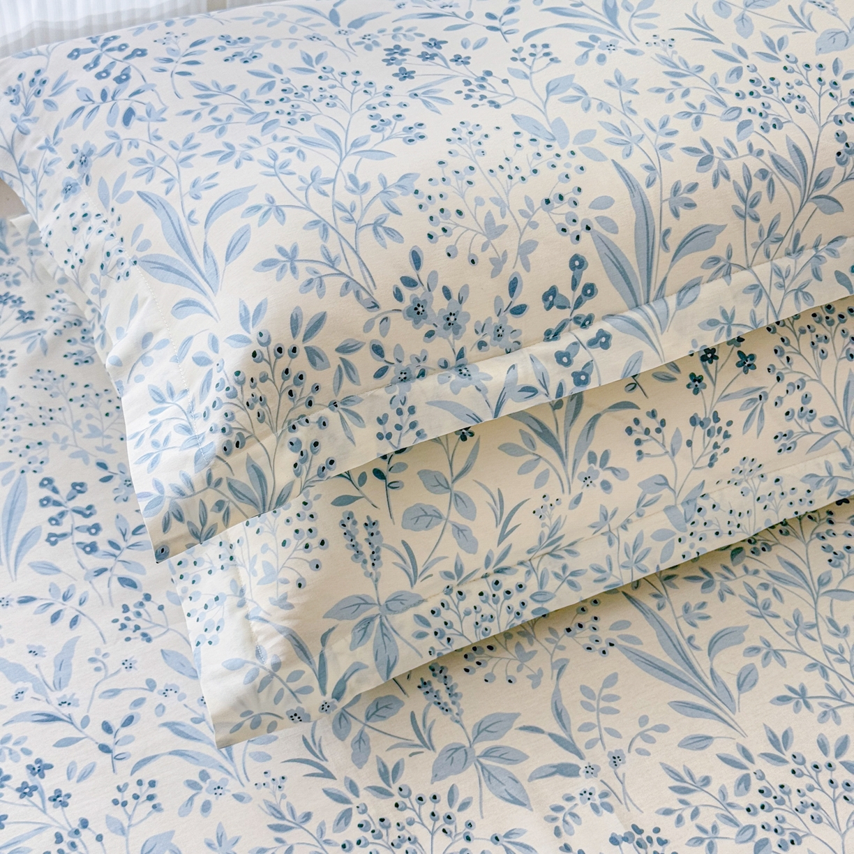 91家纺网 家纺一手货源 找家纺 安逸家纺 2026新款全棉纯棉印花12868系列-枕套单件单枕套 蓝沫