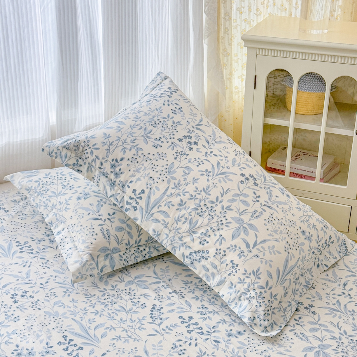 91家纺网 家纺一手货源 找家纺 安逸家纺 2026新款全棉纯棉印花12868系列-枕套单件单枕套 蓝沫