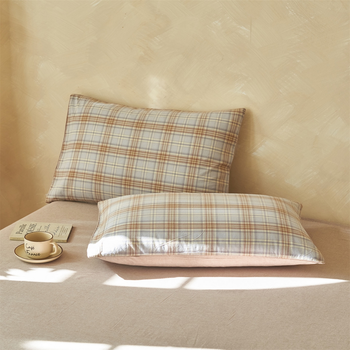 91家纺网 家纺一手货源 找家纺 恒爱家纺 2026新款A类色织全棉水洗夏被四件套 NS春野-咖