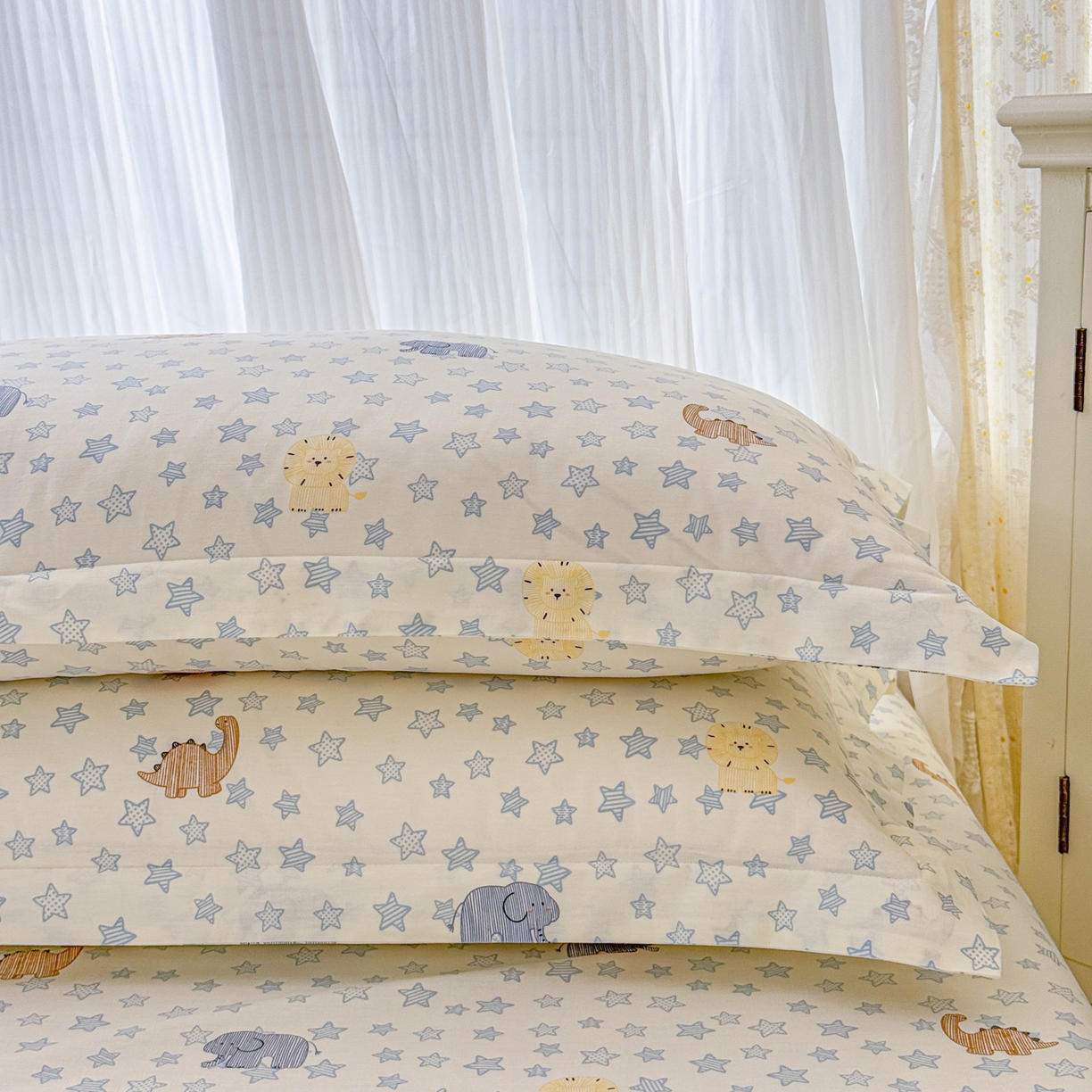 91家纺网 家纺一手货源 找家纺 安逸家纺 2026新款全棉纯棉印花12868系列-枕套单件单枕套 蓝星动物园