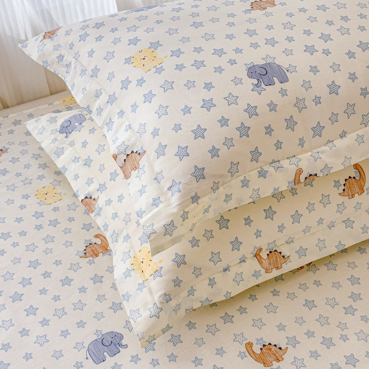 91家纺网 家纺一手货源 找家纺 安逸家纺 2026新款全棉纯棉印花12868系列-枕套单件单枕套 蓝星动物园