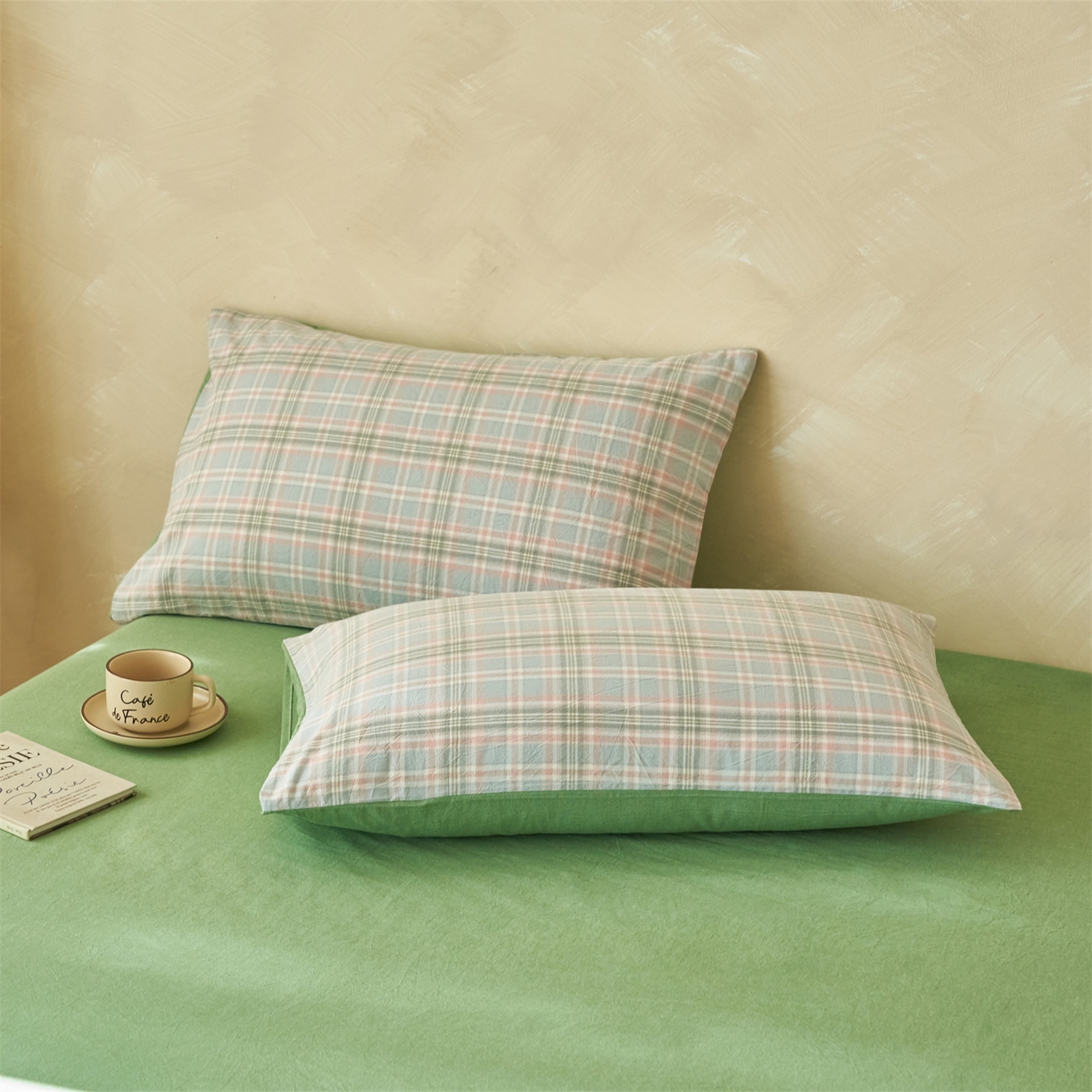 91家纺网 家纺一手货源 找家纺 恒爱家纺 2026新款A类色织全棉水洗夏被四件套 NS春野-绿