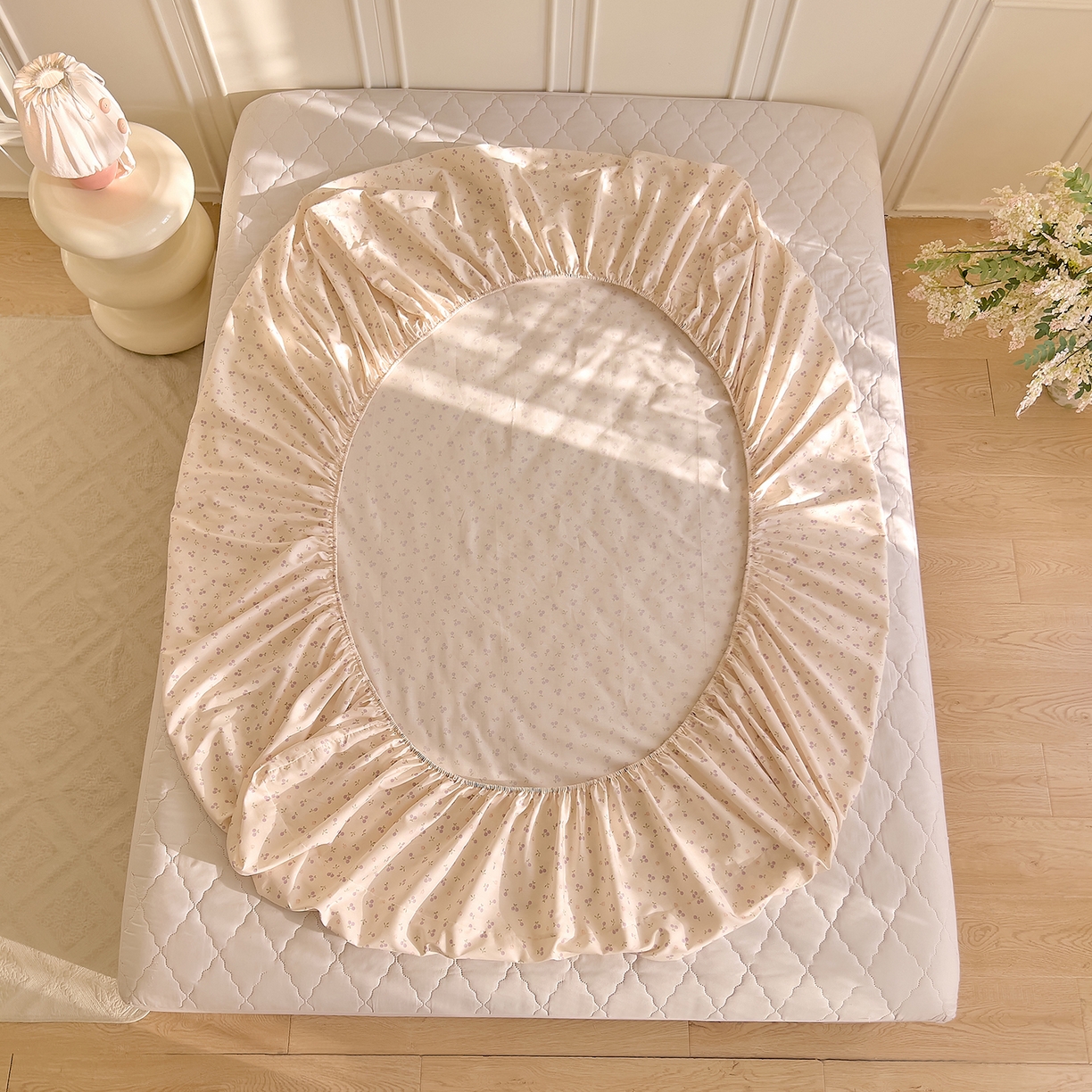 91家纺网 家纺一手货源 找家纺 DoDo 兜兜 2026新款全棉纯棉小碎花单床笠床笠单件单品床笠（可定做尺寸） 奶冻樱桃-紫