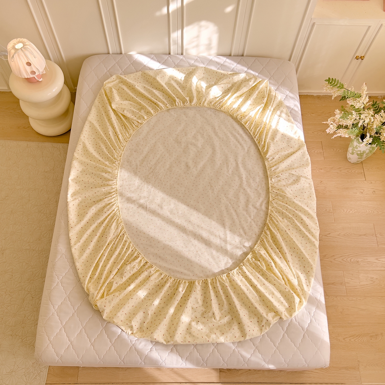 91家纺网 家纺一手货源 找家纺 DoDo 兜兜 2026新款全棉纯棉小碎花单床笠床笠单件单品床笠（可定做尺寸） 春之约-绿