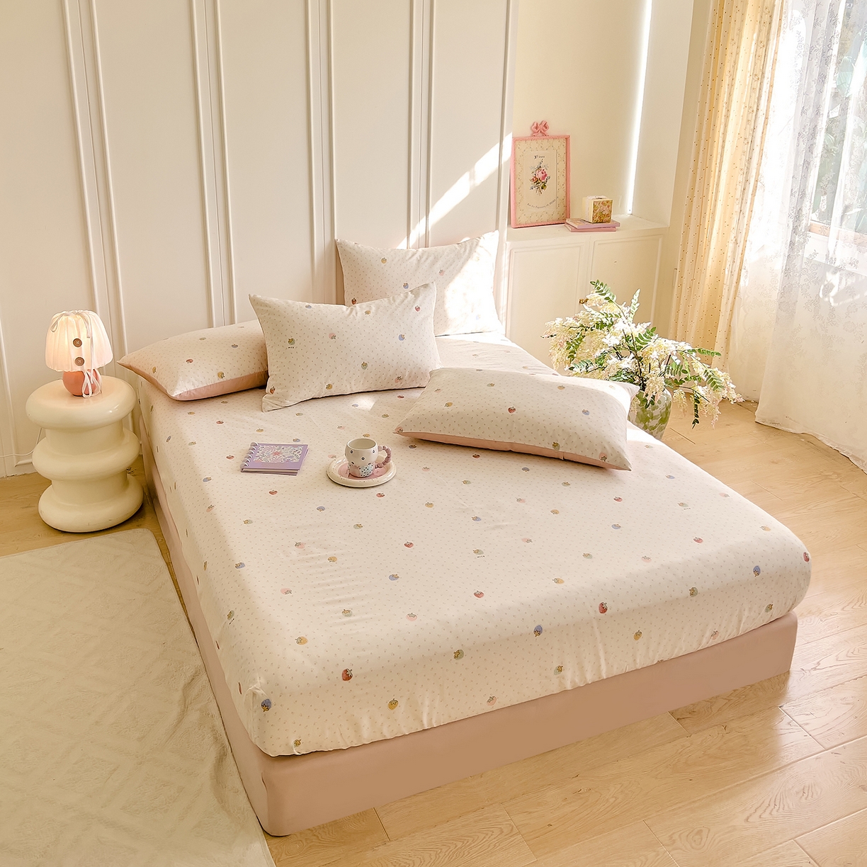 91家纺网 家纺一手货源 找家纺 DoDo 兜兜 2026新款全棉纯棉小碎花单床笠床笠单件单品床笠（可定做尺寸） 草莓谷