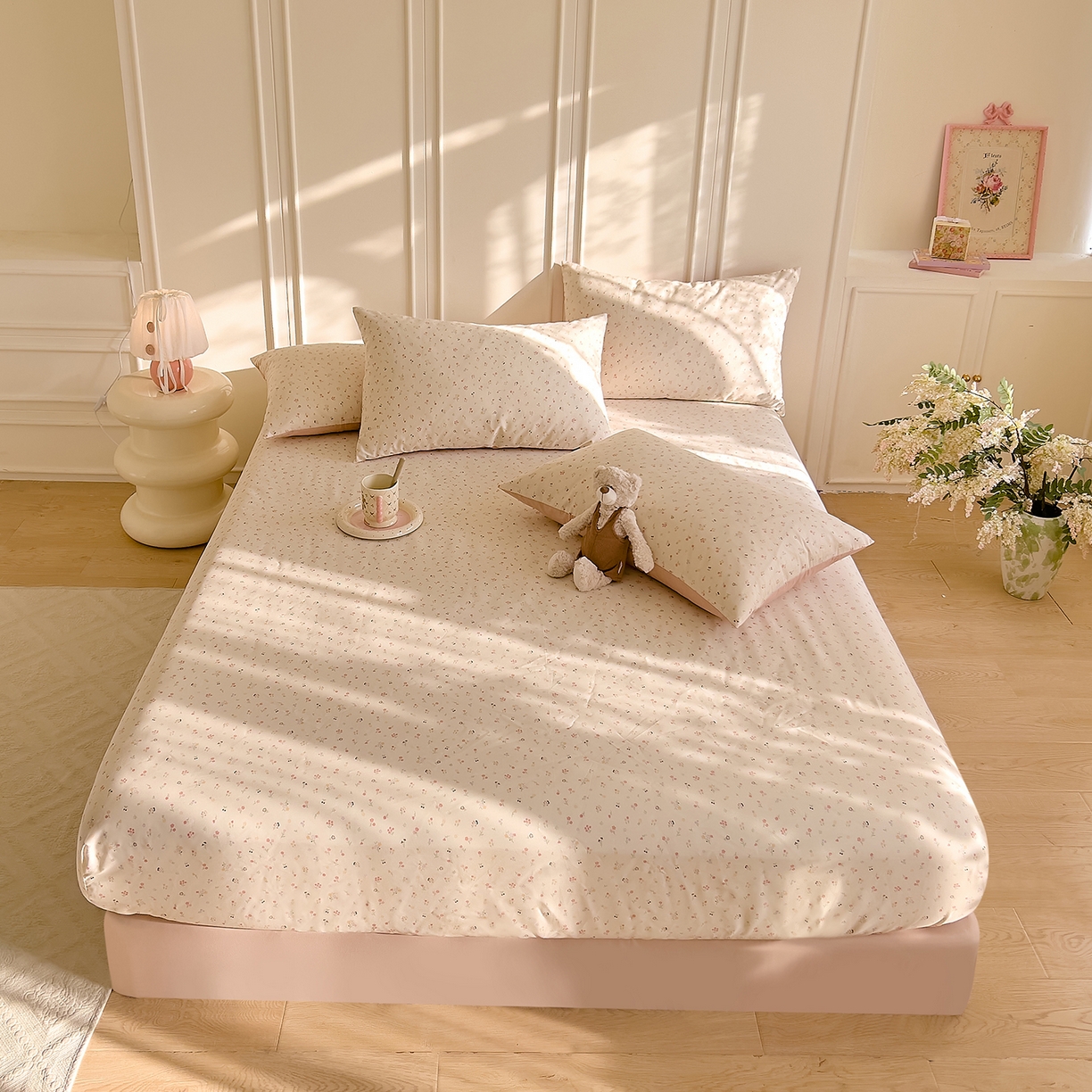 91家纺网 家纺一手货源 找家纺 DoDo 兜兜 2026新款全棉纯棉小碎花单床笠床笠单件单品床笠（可定做尺寸） 春之约-粉