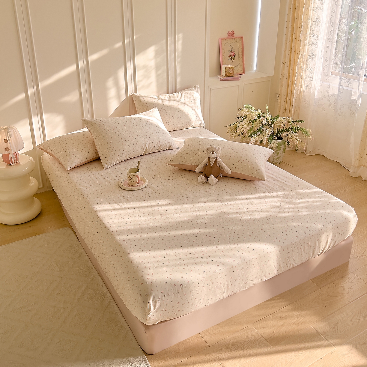 91家纺网 家纺一手货源 找家纺 DoDo 兜兜 2026新款全棉纯棉小碎花单床笠床笠单件单品床笠（可定做尺寸） 春之约-粉