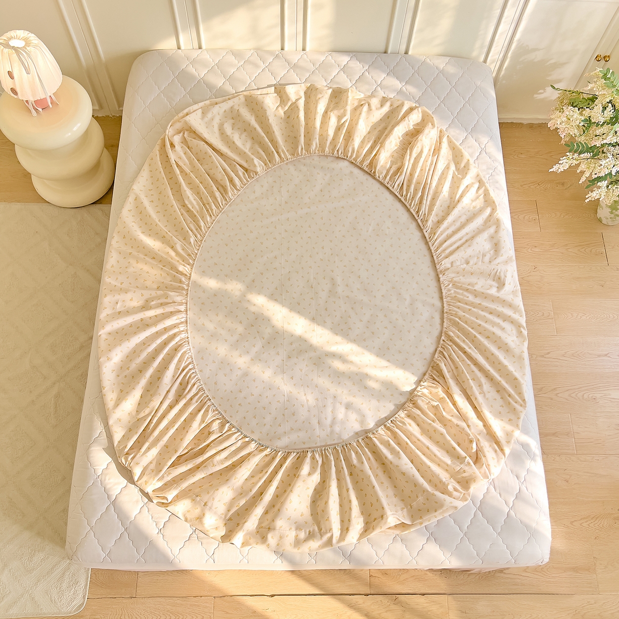 91家纺网 家纺一手货源 找家纺 DoDo 兜兜 2026新款全棉纯棉小碎花单床笠床笠单件单品床笠（可定做尺寸） 柠檬蜜茶