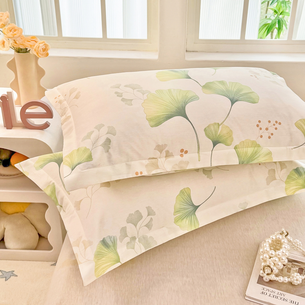 91家纺网 家纺一手货源 找家纺 安逸家纺 2026新款全棉纯棉印花12868系列-枕套单件单枕套 青绿银杏