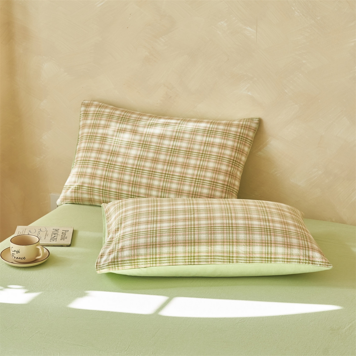 91家纺网 家纺一手货源 找家纺 恒爱家纺 2026新款A类色织全棉水洗夏被四件套 NS利奥-沁绿