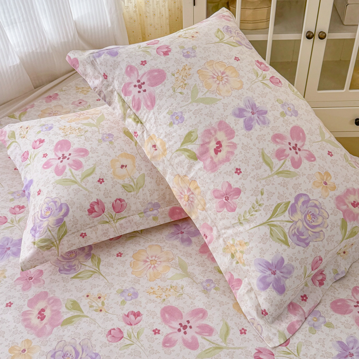 91家纺网 家纺一手货源 找家纺 安逸家纺 2026新款全棉纯棉印花12868系列-枕套单件单枕套 甜心花朵