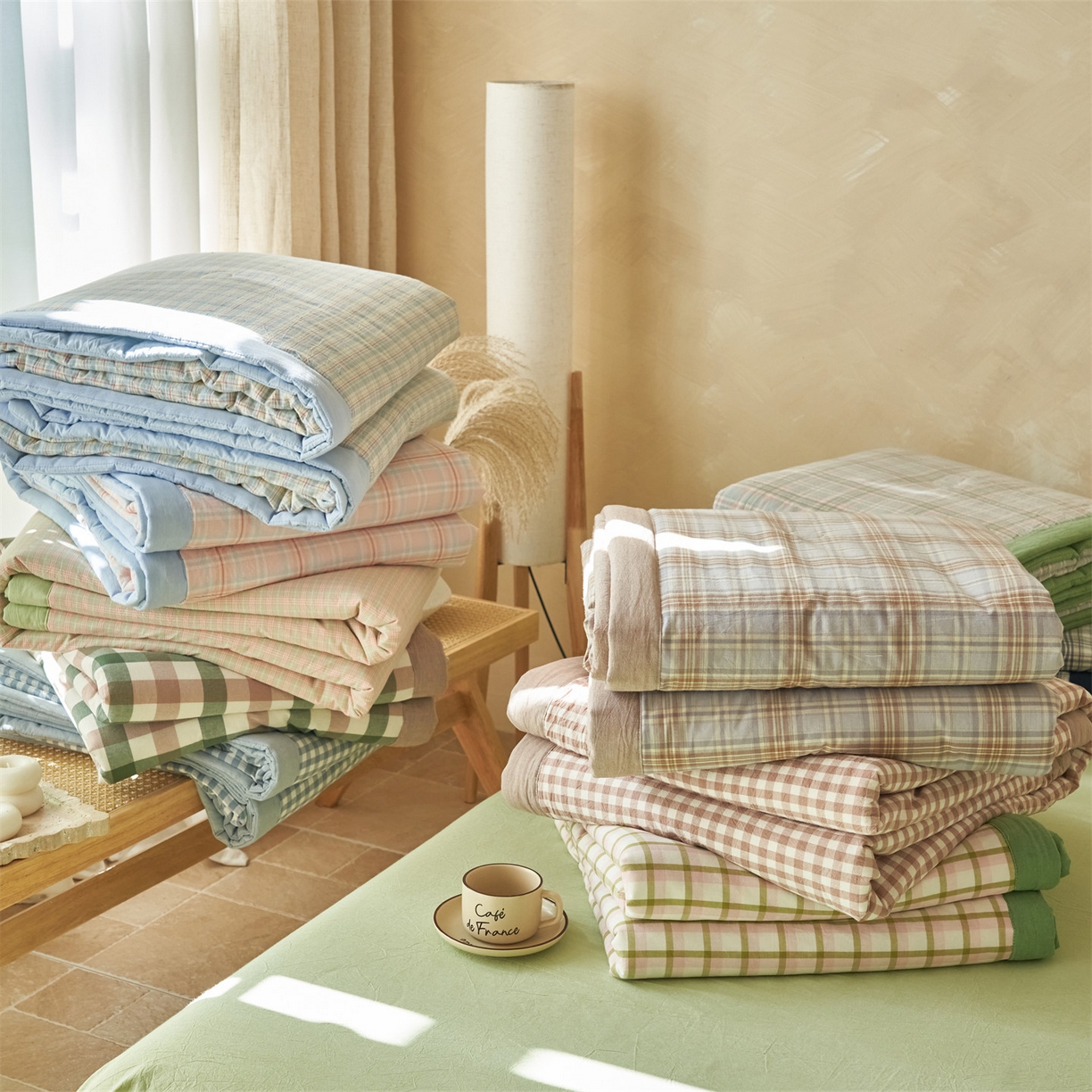 91家纺网 家纺一手货源 找家纺 恒爱家纺 2026新款A类色织全棉水洗夏被四件套 组合图