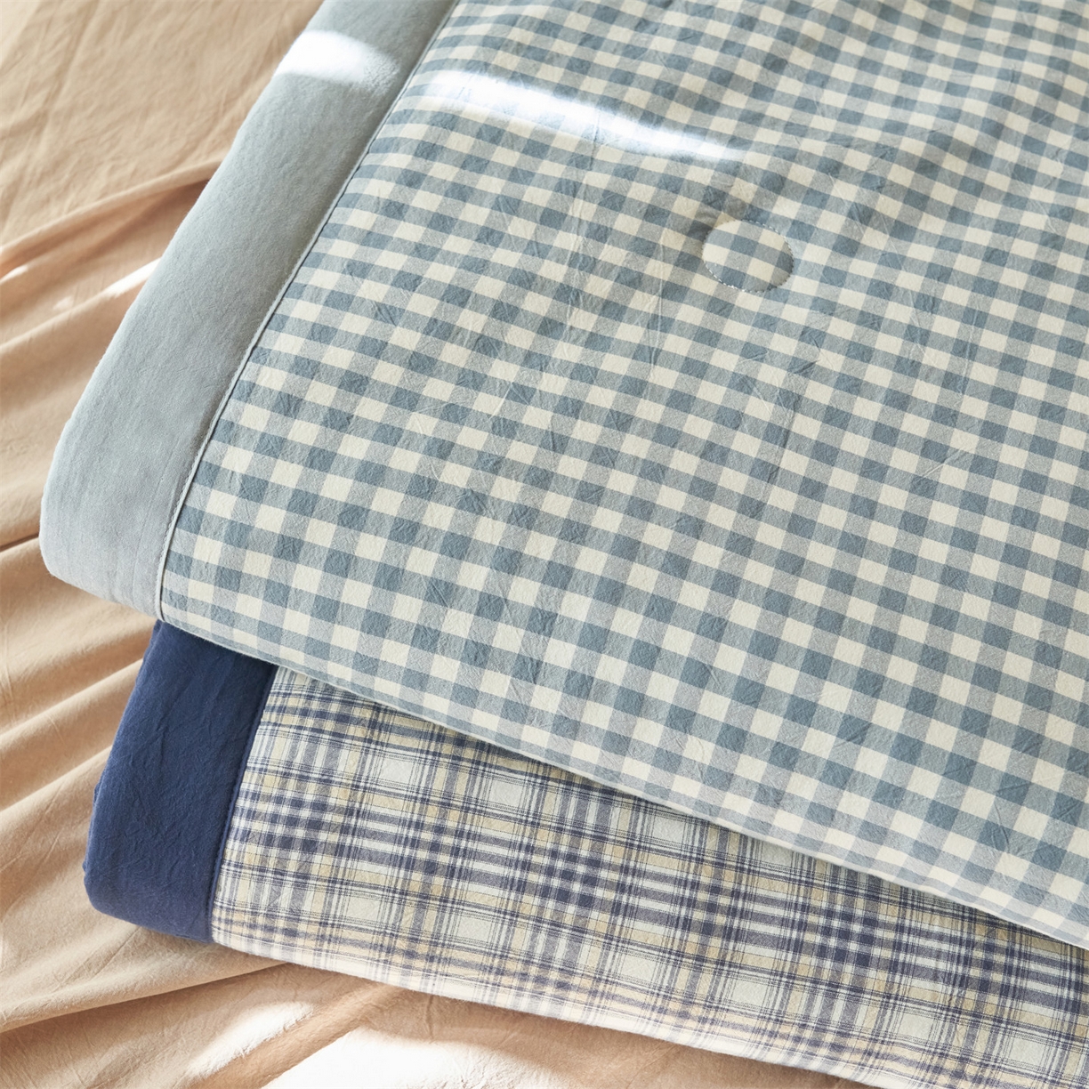 91家纺网 家纺一手货源 找家纺 恒爱家纺 2026新款A类色织全棉水洗夏被四件套 组合图