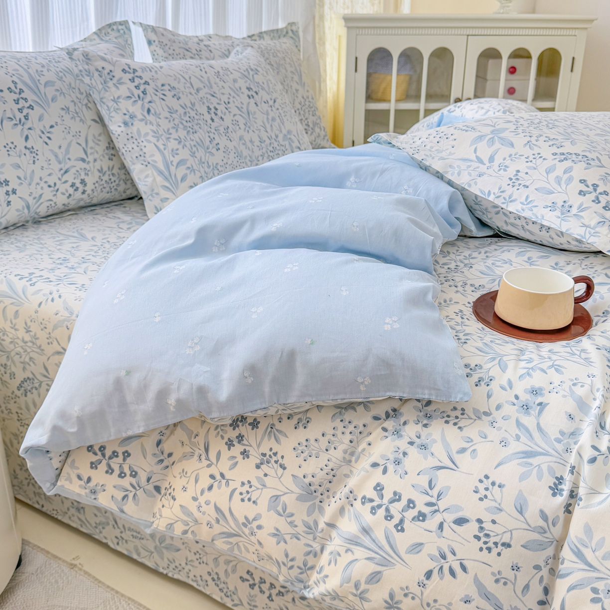 91家纺网 家纺一手货源 找家纺 安逸家纺 2026新款全棉纯棉印花12868系列-被套单件单被套 蓝沫