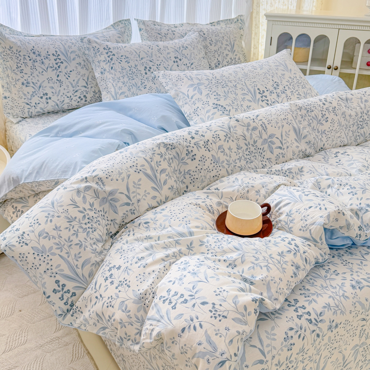91家纺网 家纺一手货源 找家纺 安逸家纺 2026新款全棉纯棉印花12868系列-被套单件单被套 蓝沫