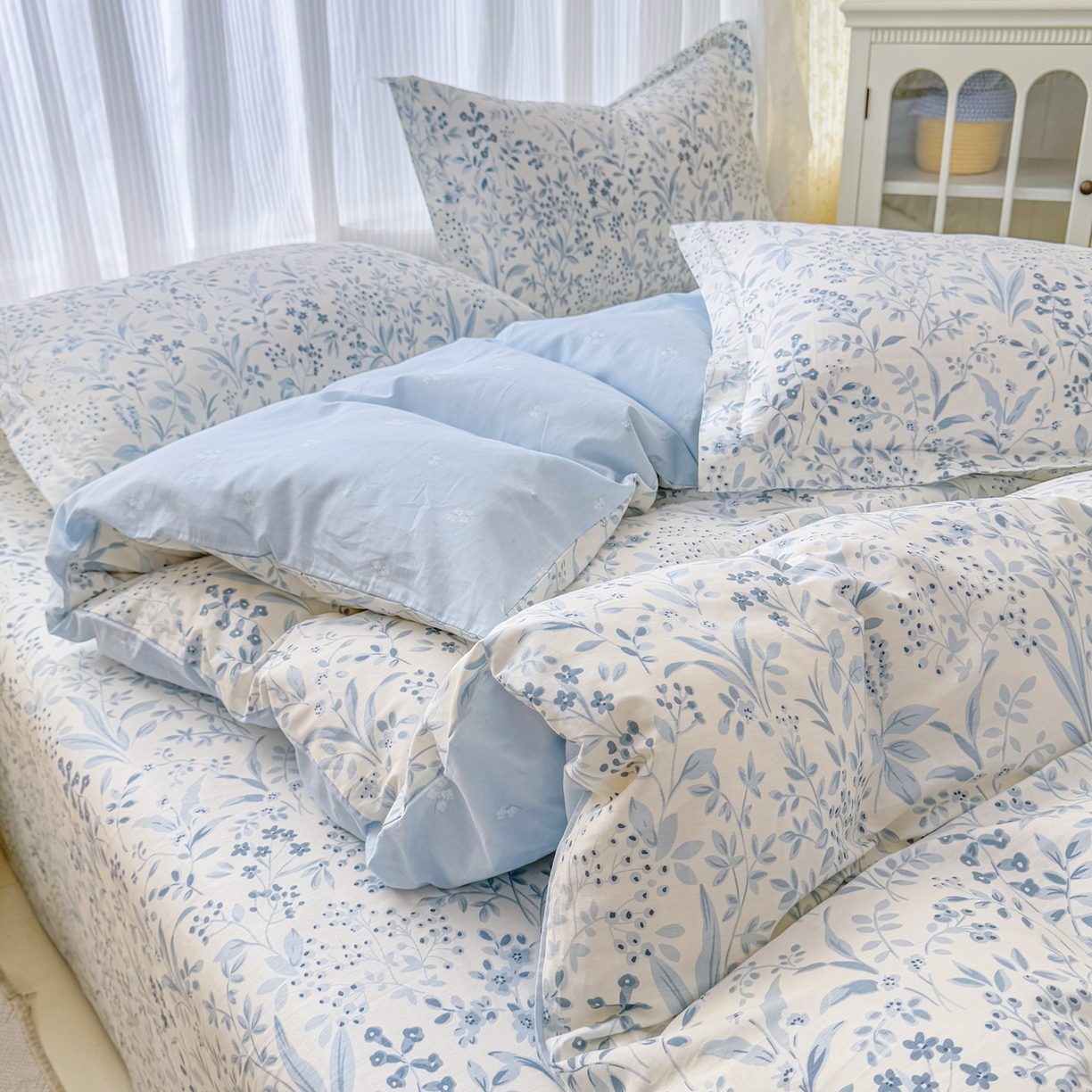 91家纺网 家纺一手货源 找家纺 安逸家纺 2026新款全棉纯棉印花12868系列-被套单件单被套 蓝沫