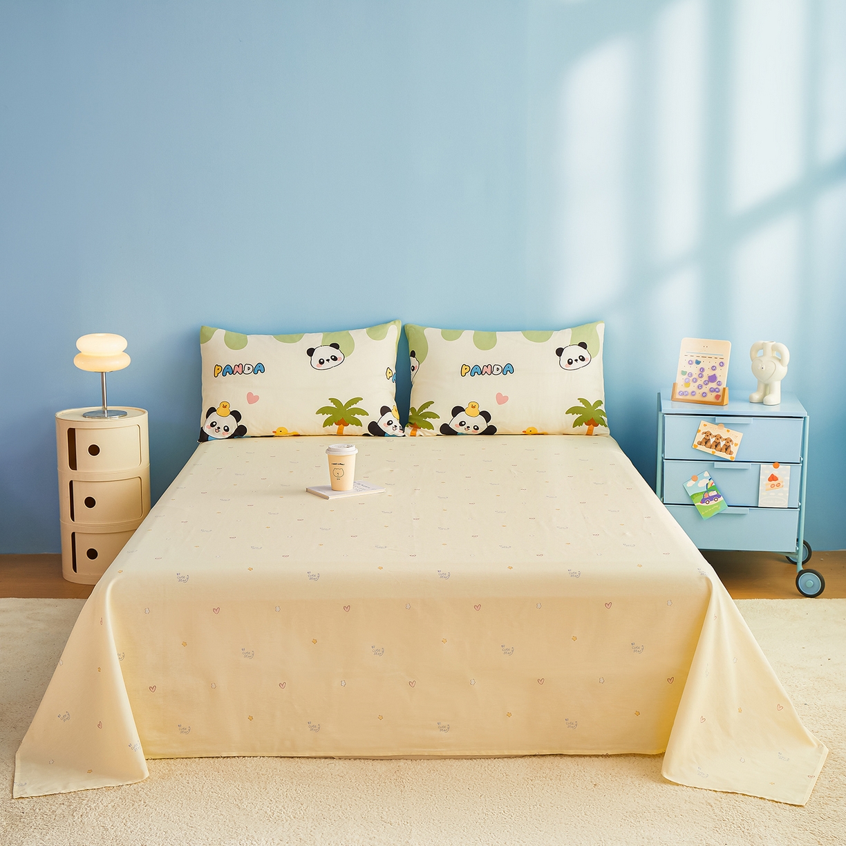 91家纺网 家纺一手货源 找家纺 尊妙被业 2026年新款全棉纯棉印花100%棉花夏被四件套被子被芯-卡通风 熊猫戏水-绿