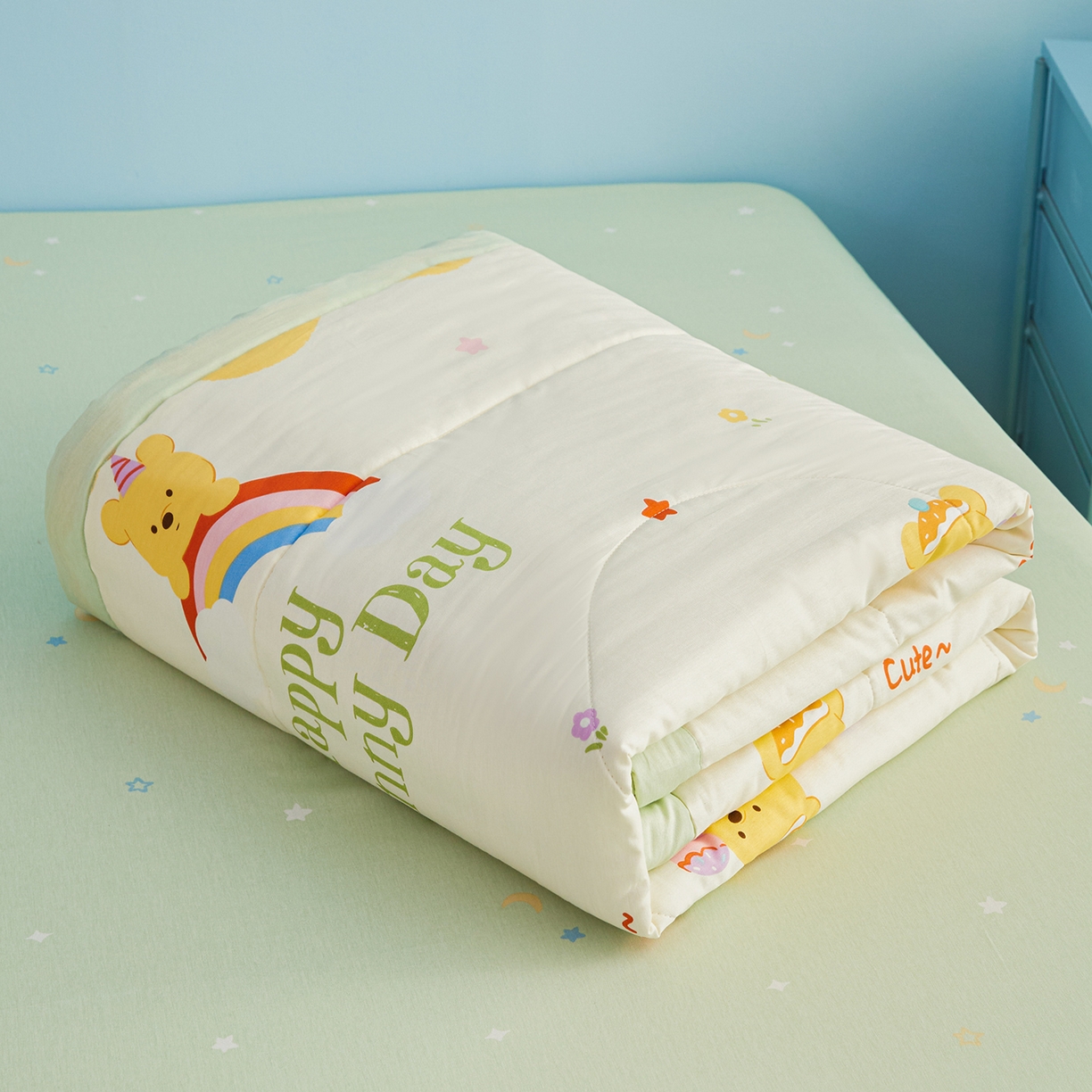 91家纺网 家纺一手货源 找家纺 尊妙被业 2026年新款全棉纯棉印花100%棉花夏被四件套被子被芯-卡通风 蜜糖晴天