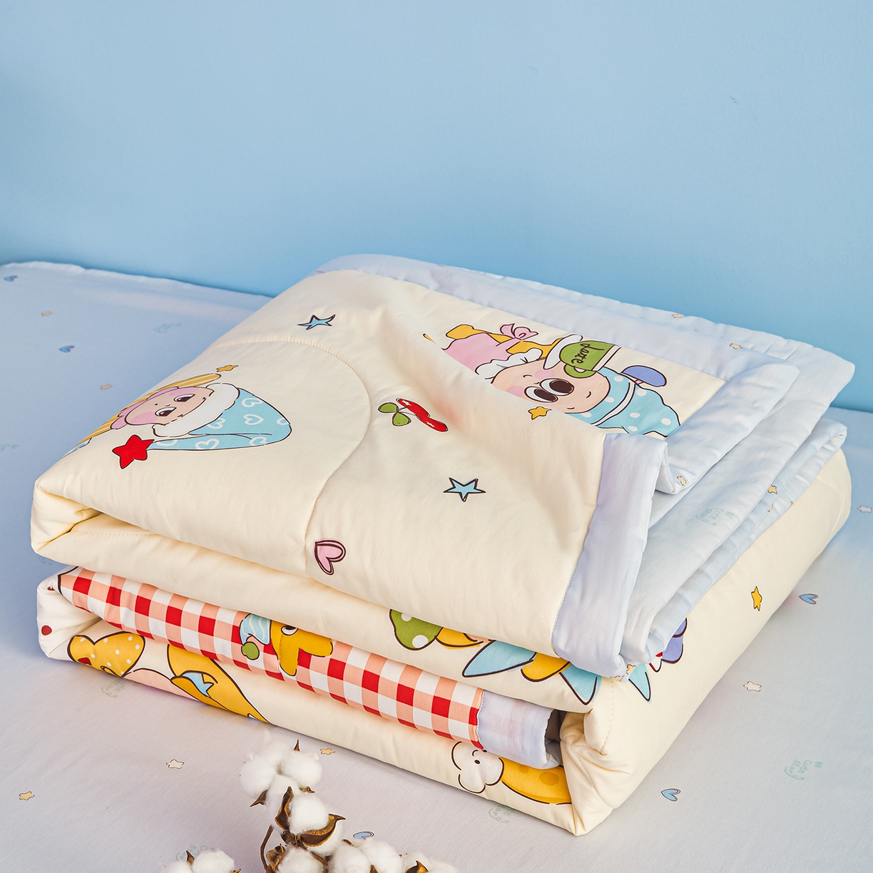 91家纺网 家纺一手货源 找家纺 尊妙被业 2026年新款全棉纯棉印花100%棉花夏被四件套被子被芯-卡通风 星星漫游记