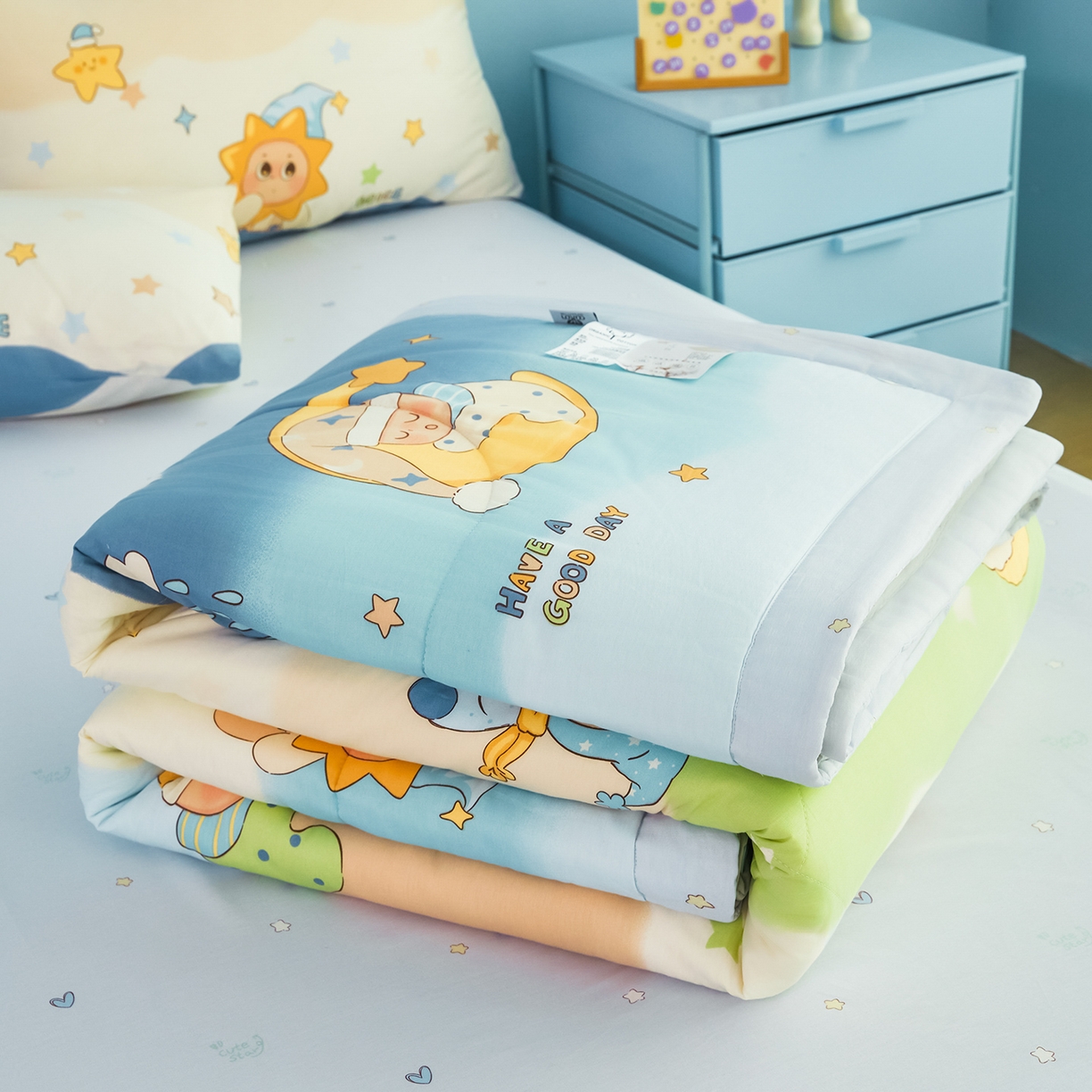 91家纺网 家纺一手货源 找家纺 尊妙被业 2026年新款全棉纯棉印花100%棉花夏被四件套被子被芯-卡通风 星梦童话