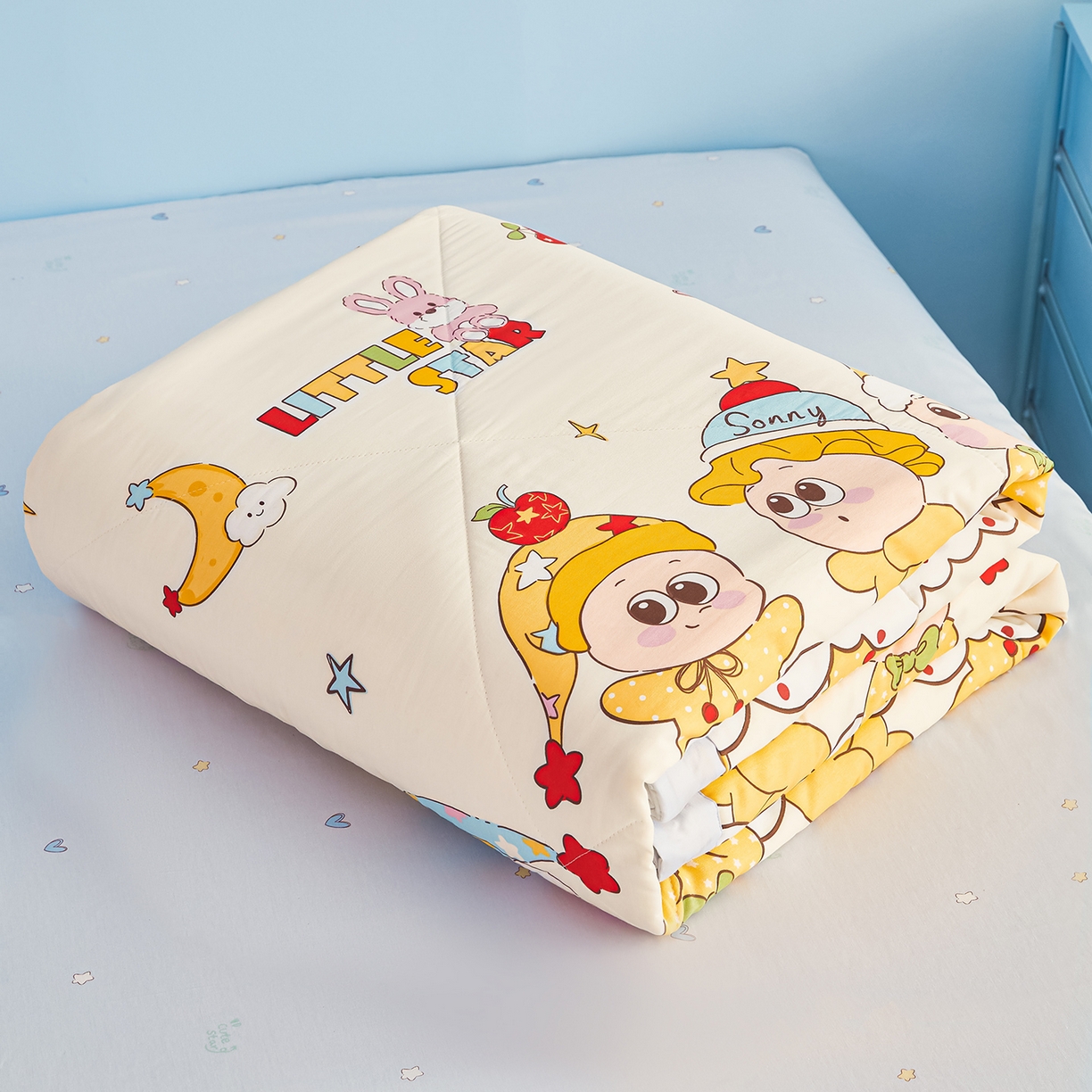 91家纺网 家纺一手货源 找家纺 尊妙被业 2026年新款全棉纯棉印花100%棉花夏被四件套被子被芯-卡通风 星星漫游记