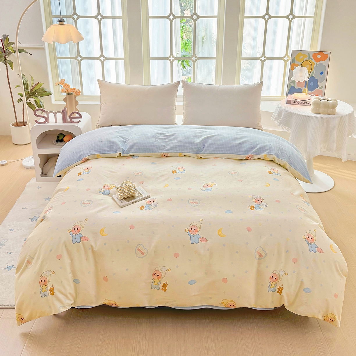 91家纺网 家纺一手货源 找家纺 安逸家纺 2026新款全棉纯棉印花12868系列-被套单件单被套 蓝色星星人