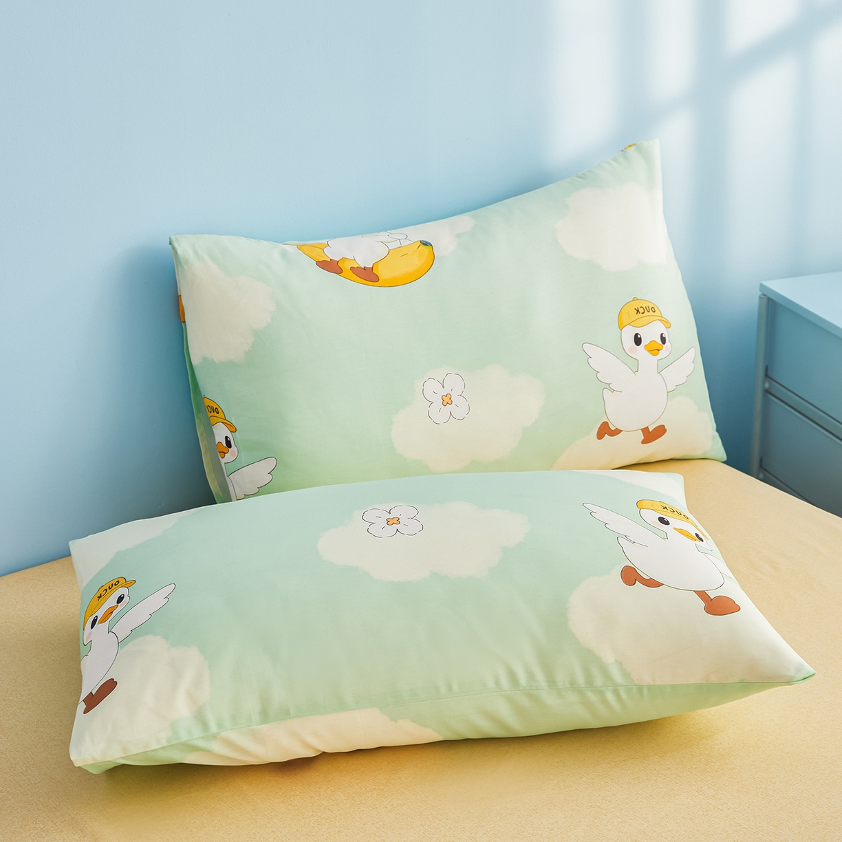 91家纺网 家纺一手货源 找家纺 尊妙被业 2026年新款全棉纯棉印花100%棉花夏被四件套被子被芯-卡通风 可达鸭