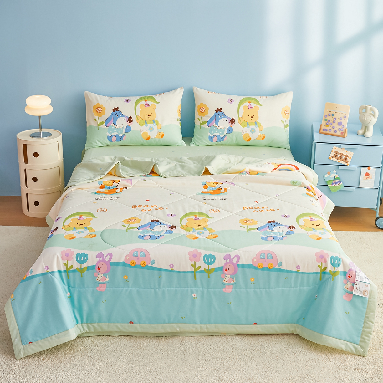 91家纺网 家纺一手货源 找家纺 尊妙被业 2026年新款全棉纯棉印花100%棉花夏被四件套被子被芯-卡通风 蜜糖晴天