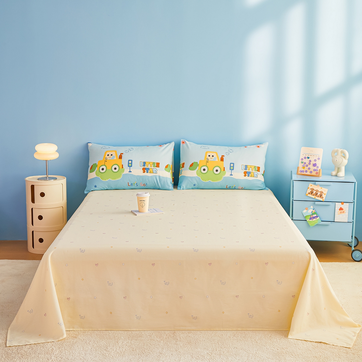 91家纺网 家纺一手货源 找家纺 尊妙被业 2026年新款全棉纯棉印花100%棉花夏被四件套被子被芯-卡通风 云朵车行