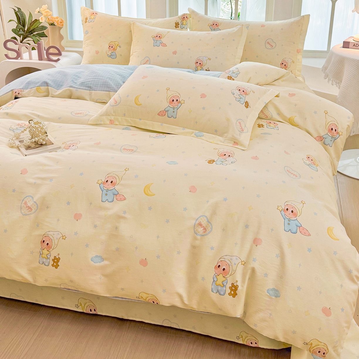 91家纺网 家纺一手货源 找家纺 安逸家纺 2026新款全棉纯棉印花12868系列-被套单件单被套 蓝色星星人