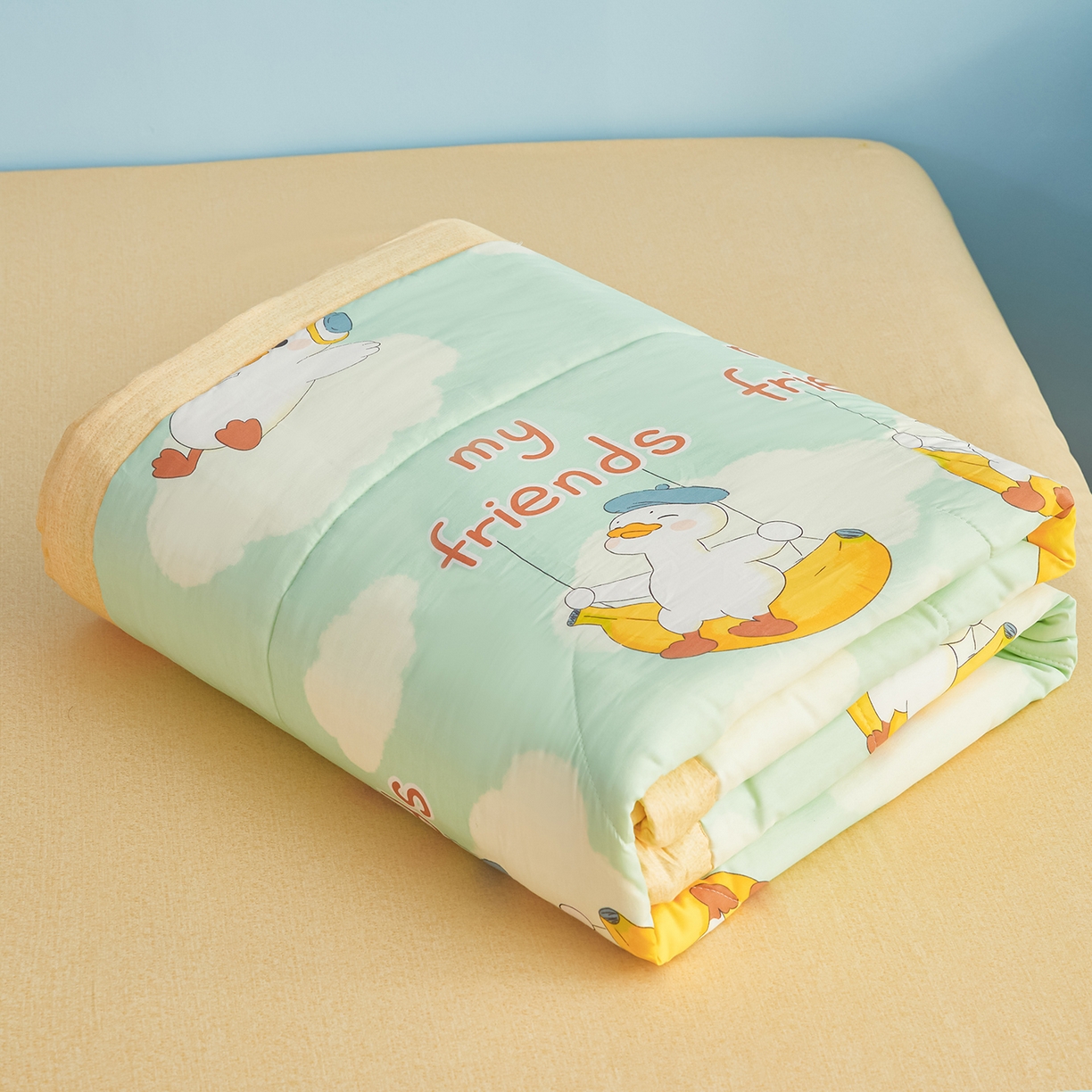 91家纺网 家纺一手货源 找家纺 尊妙被业 2026年新款全棉纯棉印花100%棉花夏被四件套被子被芯-卡通风 可达鸭