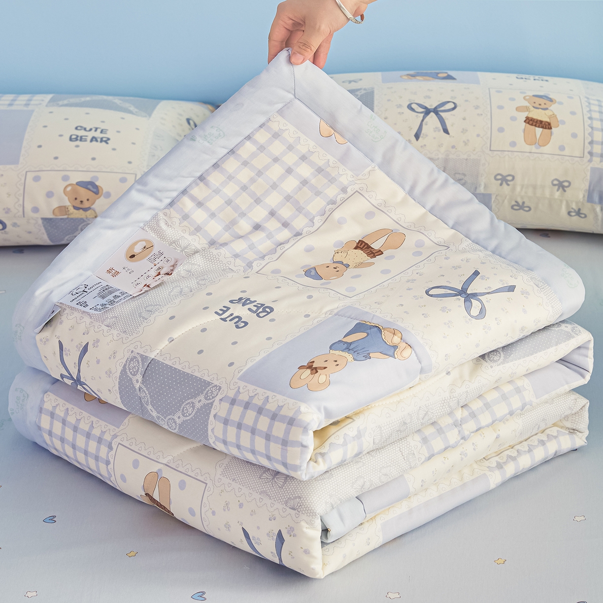 91家纺网 家纺一手货源 找家纺 尊妙被业 2026年新款全棉纯棉印花100%棉花夏被四件套被子被芯-卡通风 海浪摇篮