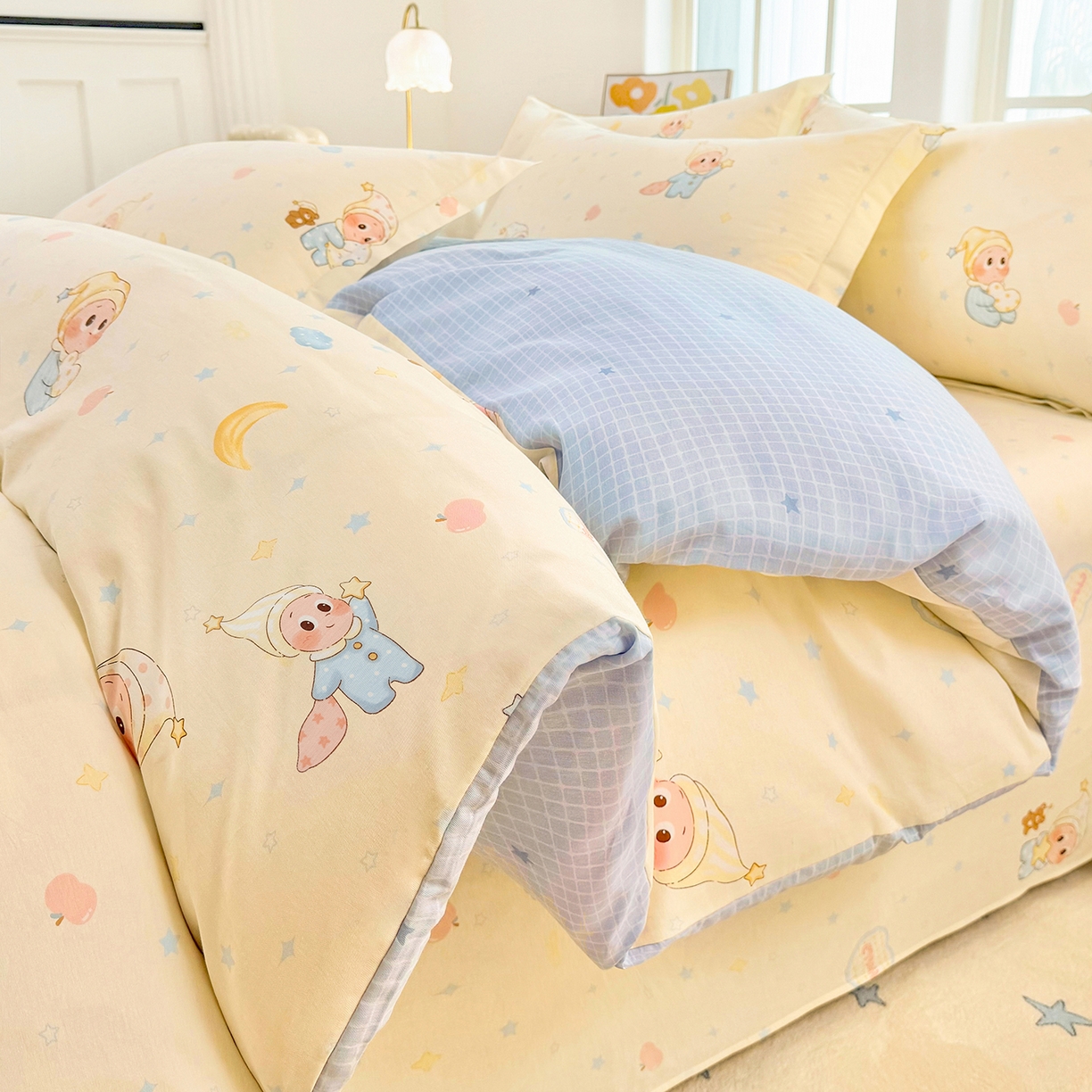 91家纺网 家纺一手货源 找家纺 安逸家纺 2026新款全棉纯棉印花12868系列-被套单件单被套 蓝色星星人