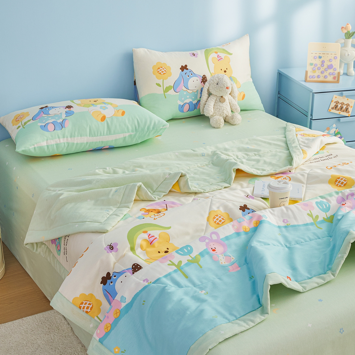 91家纺网 家纺一手货源 找家纺 尊妙被业 2026年新款全棉纯棉印花100%棉花夏被四件套被子被芯-卡通风 蜜糖晴天