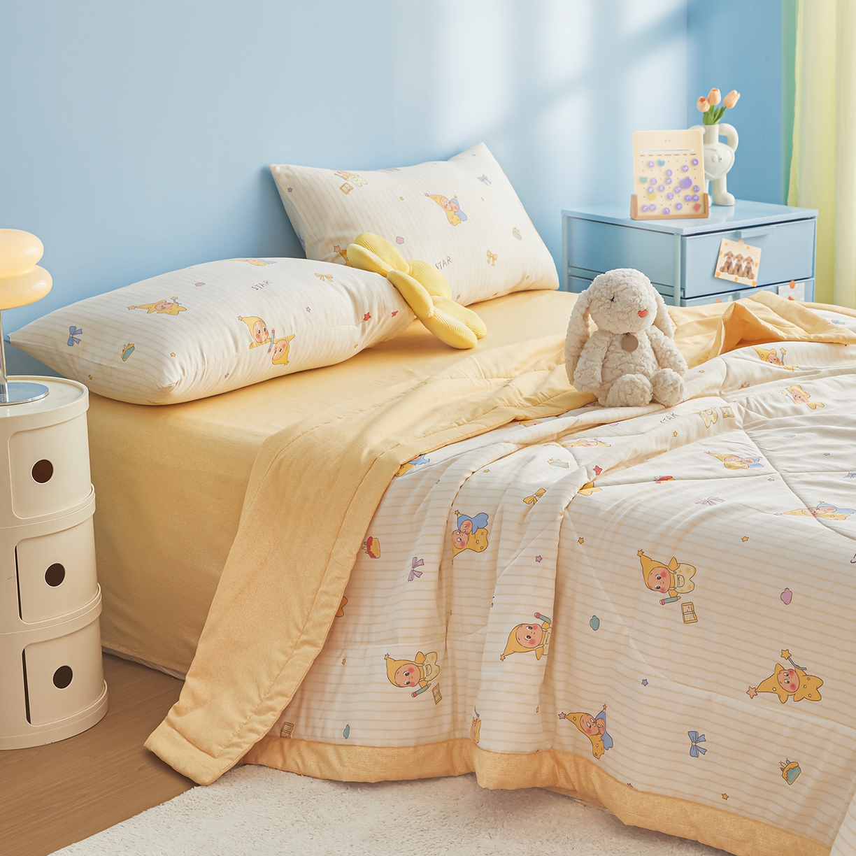 尊妙被业 2026年新款全棉纯棉印花100%棉花夏被四件套被子被芯-卡通风 星星宝贝