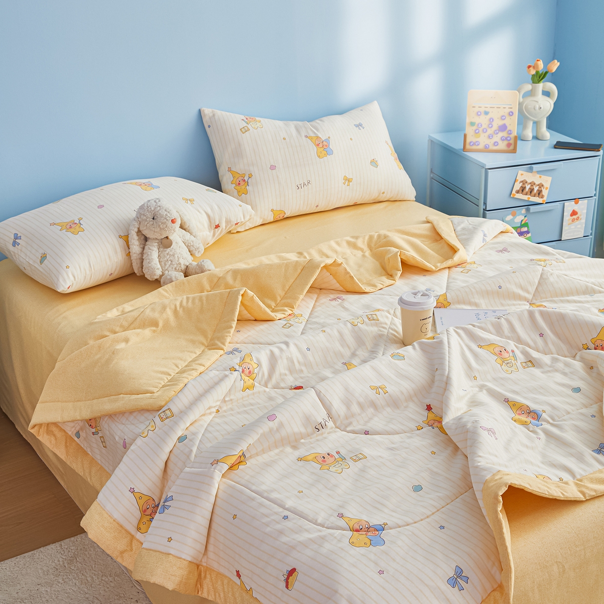 91家纺网 家纺一手货源 找家纺 尊妙被业 2026年新款全棉纯棉印花100%棉花夏被四件套被子被芯-卡通风 星星宝贝