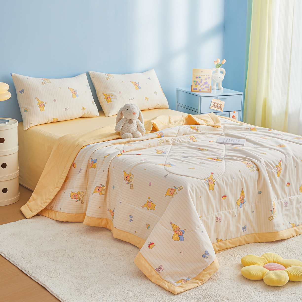 91家纺网 家纺一手货源 找家纺 尊妙被业 2026年新款全棉纯棉印花100%棉花夏被四件套被子被芯-卡通风 星星宝贝