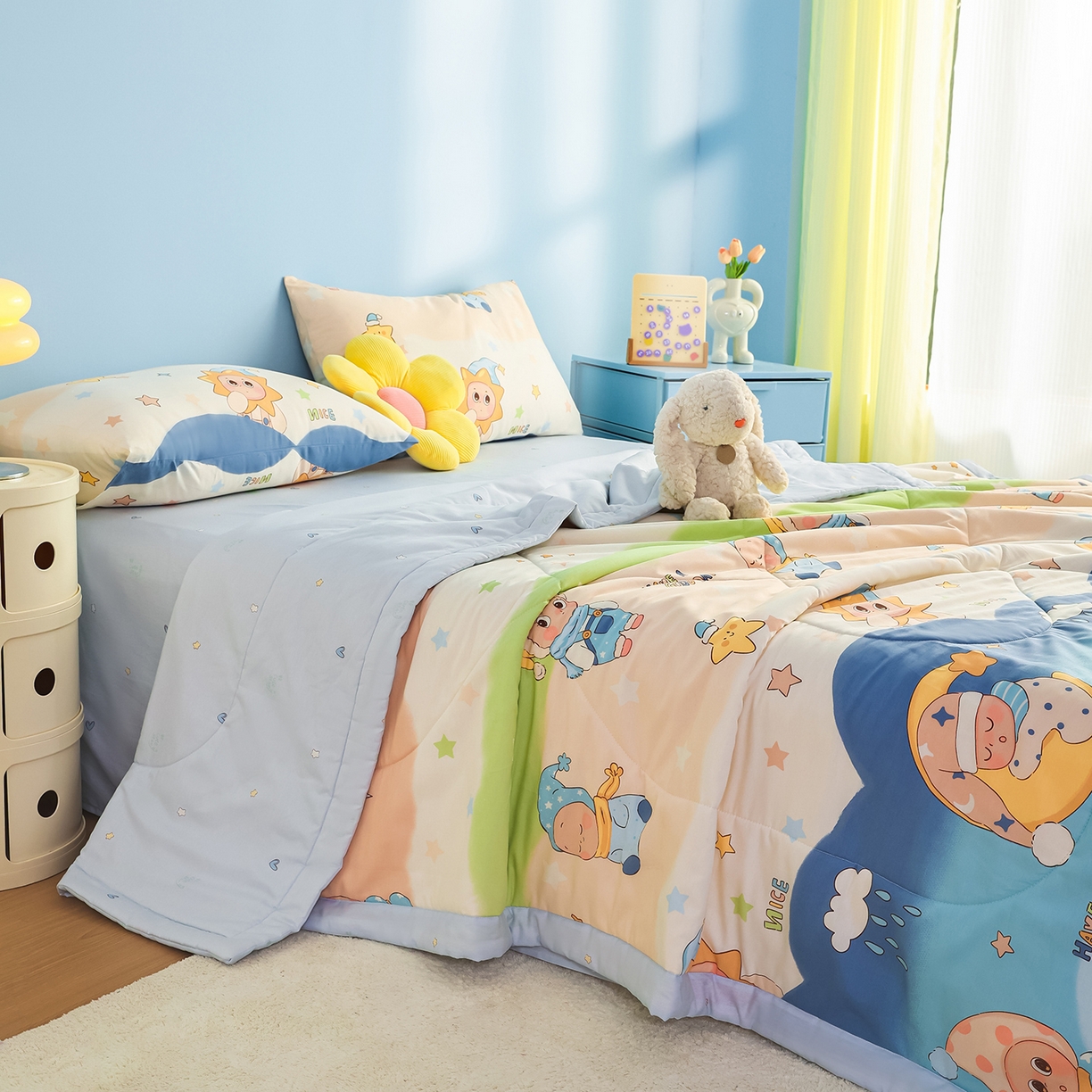 91家纺网 家纺一手货源 找家纺 尊妙被业 2026年新款全棉纯棉印花100%棉花夏被四件套被子被芯-卡通风 星梦童话