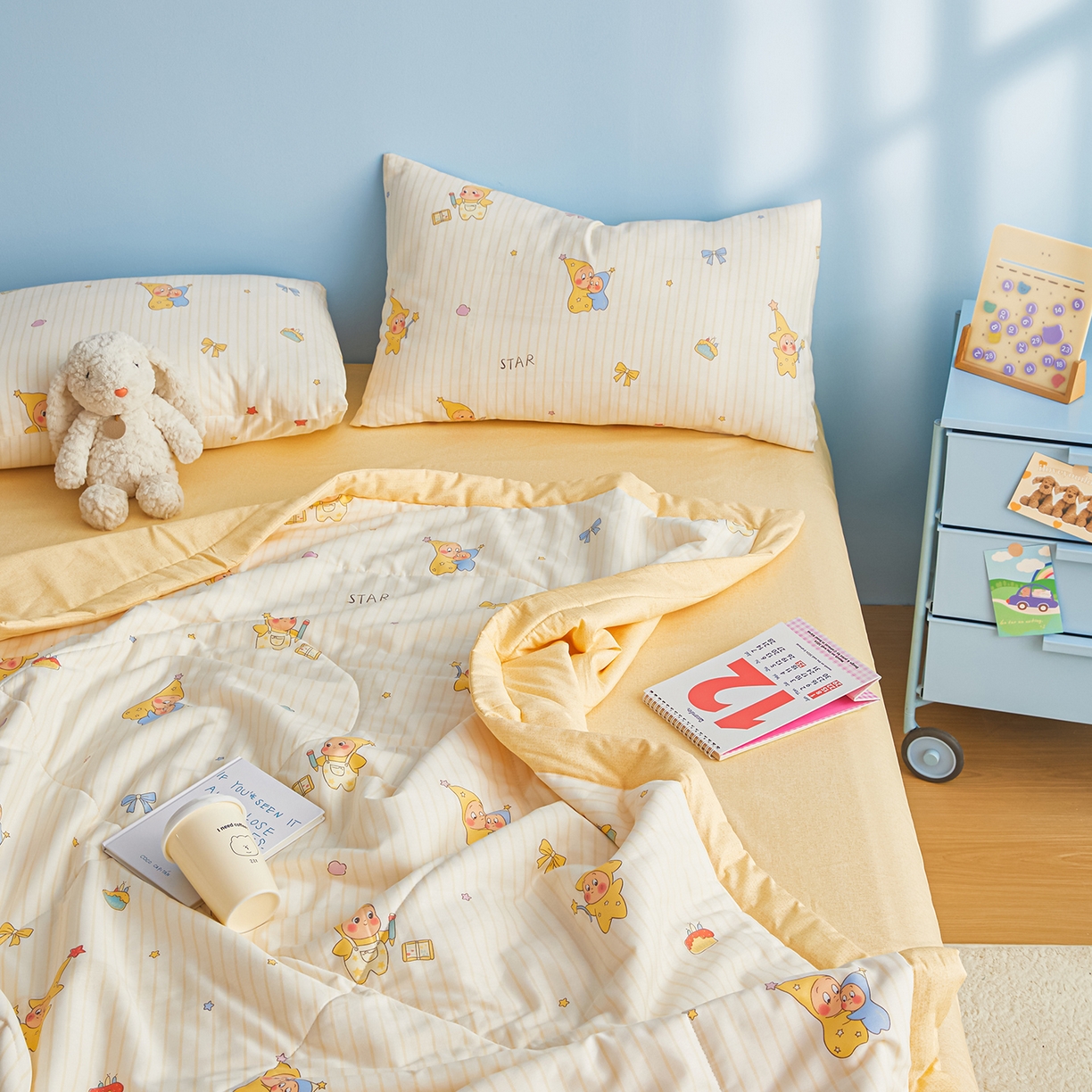 91家纺网 家纺一手货源 找家纺 尊妙被业 2026年新款全棉纯棉印花100%棉花夏被四件套被子被芯-卡通风 星星宝贝