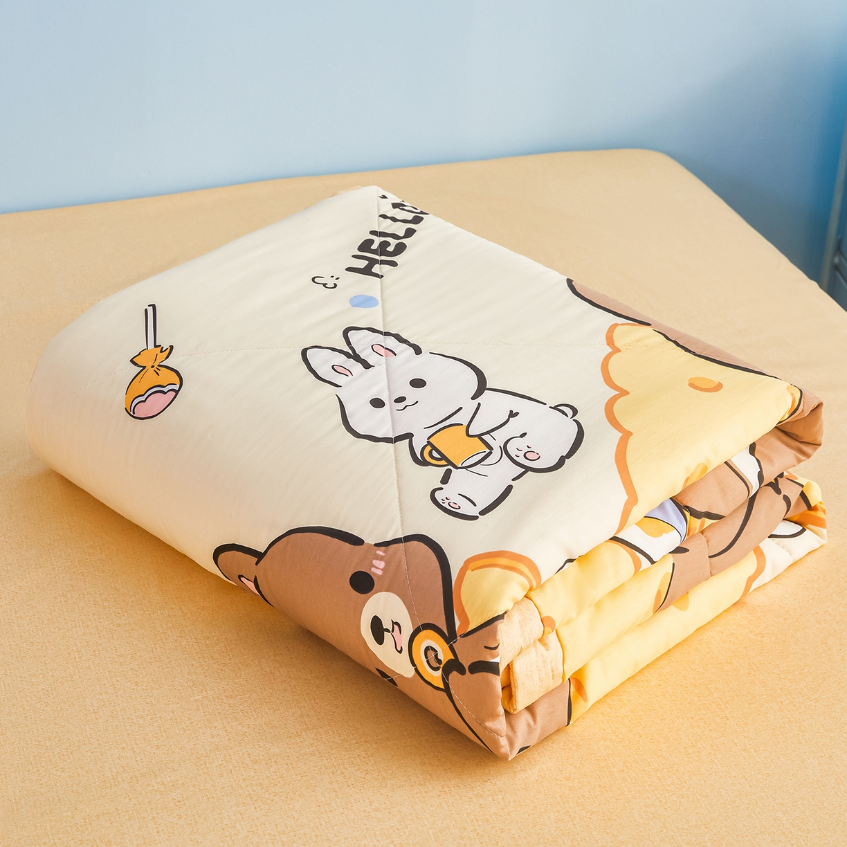 91家纺网 家纺一手货源 找家纺 尊妙被业 2026年新款全棉纯棉印花100%棉花夏被四件套被子被芯-卡通风 嘟嘟联盟