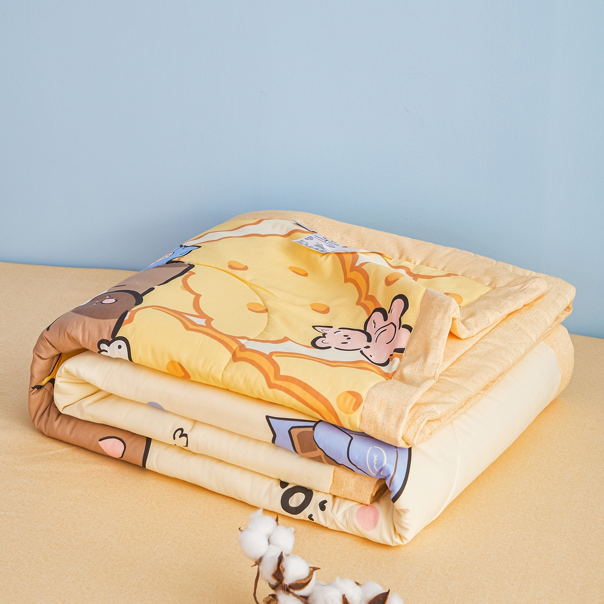 91家纺网 家纺一手货源 找家纺 尊妙被业 2026年新款全棉纯棉印花100%棉花夏被四件套被子被芯-卡通风 嘟嘟联盟