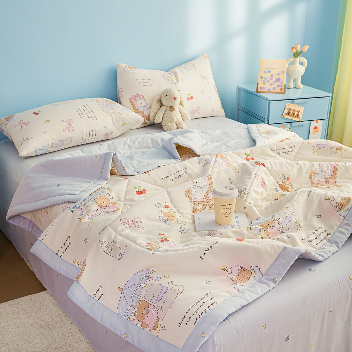 91家纺网 家纺一手货源 找家纺 尊妙被业 2026年新款全棉纯棉印花100%棉花夏被四件套被子被芯-卡通风 蜜罐物语