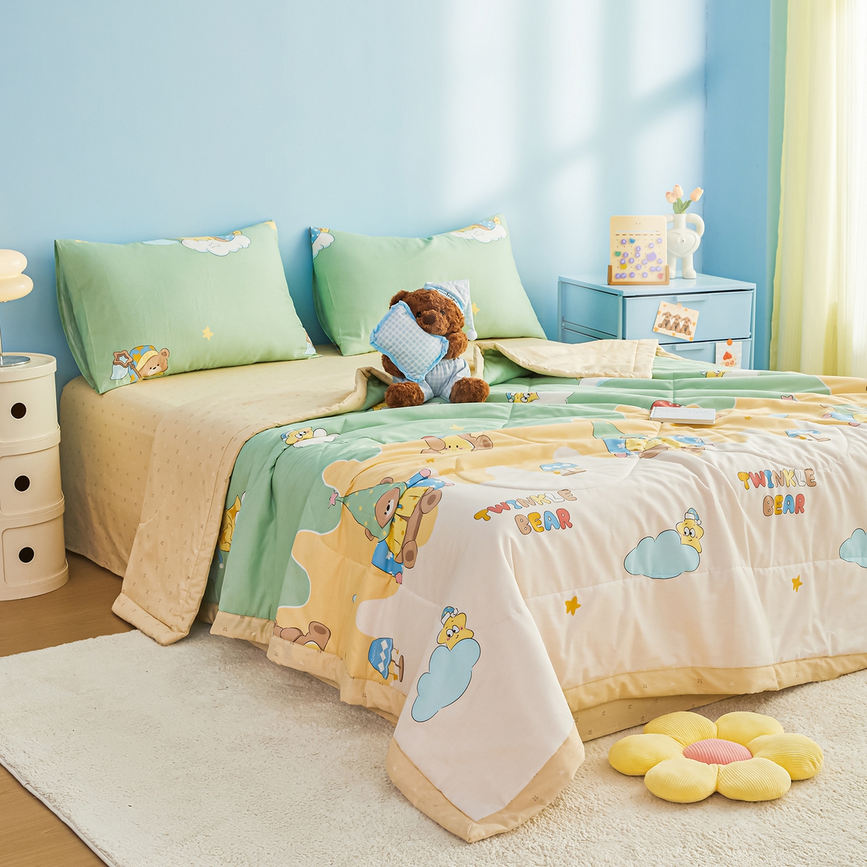 91家纺网 家纺一手货源 找家纺 尊妙被业 2026年新款全棉纯棉印花100%棉花夏被四件套被子被芯-卡通风 冰淇淋派对